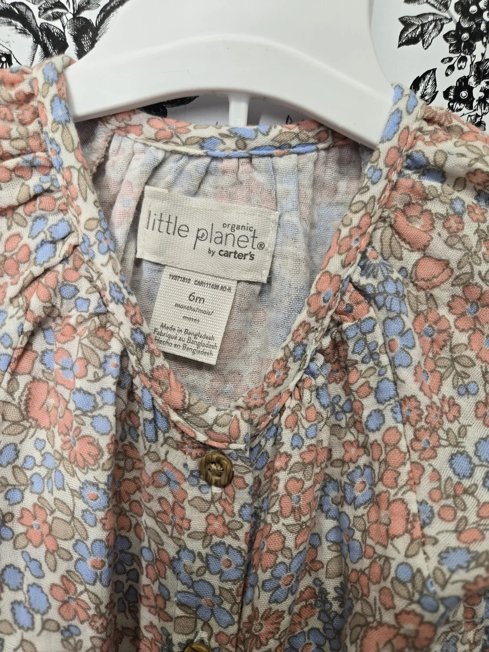 Little Planet By Carter's Peach & Blue Floral Button-Front 6mo Baby Set